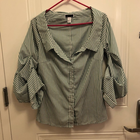 Another Story Striped Button Up Statement Blouse - Picture 2 of 8